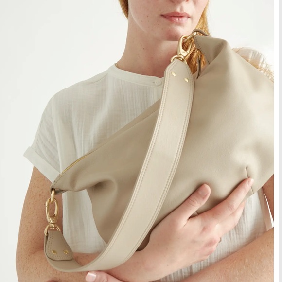 Quince Italian Leather Convertible Crescent
Shoulder Bag in Taupe